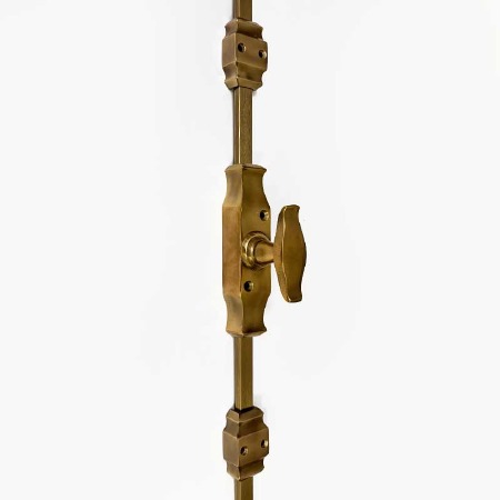 Aston Art Deco Cremone Bolt With T Knob Antique Brass Unlacquered