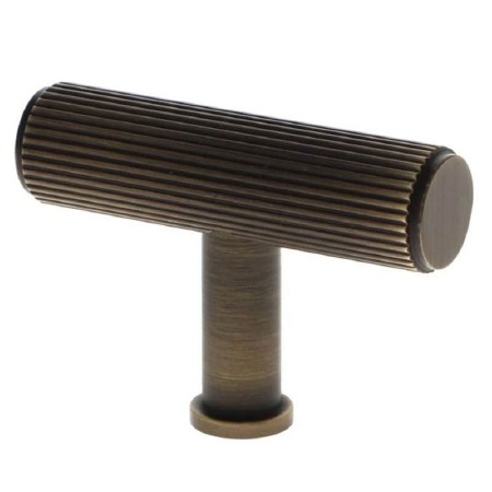 Crispin Reeded T-Bar Cabinet Knob Antique Brass