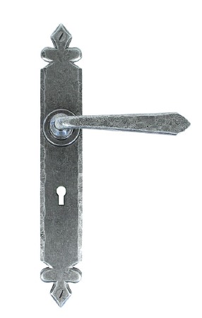 From The Anvil Cromwell Door Handles Lock Plate Pewter
