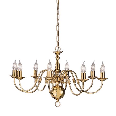 Flemish Chandelier Light 8 Lights Polished Brass