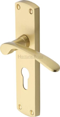 Heritage Diplomat Euro Lock Door Handles DIP7848 Satin Brass Lacquered