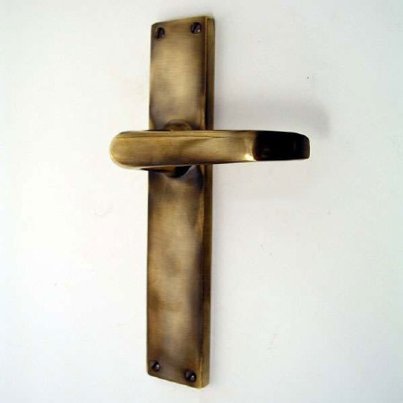 Aston Door Handles Long Plate Antique Brass Unlacquered