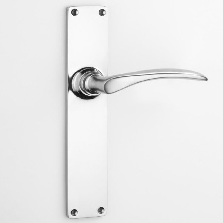 Aston Curved Door Handle Large Plate Polished Chrome