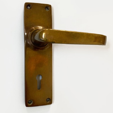 Aston Victorian Plain Door Handles Lock Plate Polished Solid Bronze Antiqued