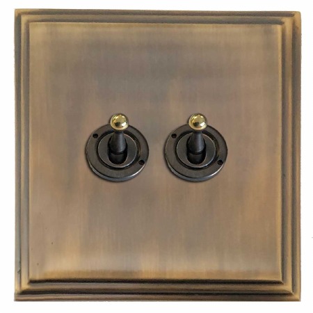 Edwardian Dolly Switch 2 Gang Antique Brass Lacquered