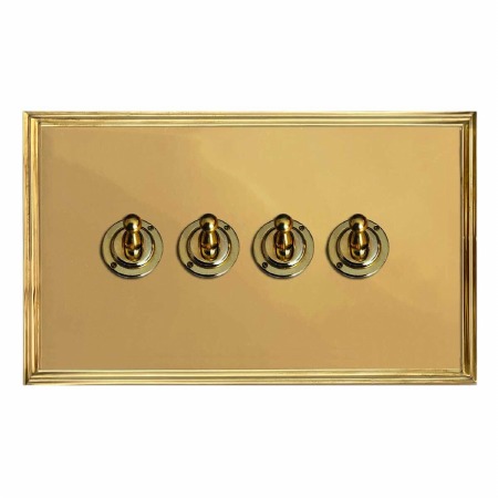 Edwardian Dolly Switch 4 Gang Polished Brass Lacquered