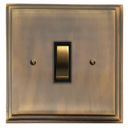 Edwardian Rocker Light Switch 1 Gang Antique Brass Lacquered