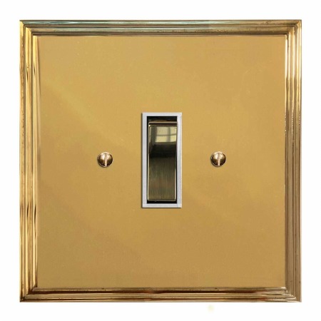 Edwardian Rocker Light Switch 1 Gang Polished Brass Lacquered & White Trim