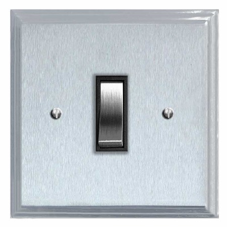 Edwardian Rocker Light Switch 1 Gang Satin Chrome & Black Trim