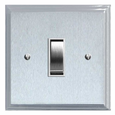 Edwardian Rocker Light Switch 1 Gang Satin Chrome & White Trim