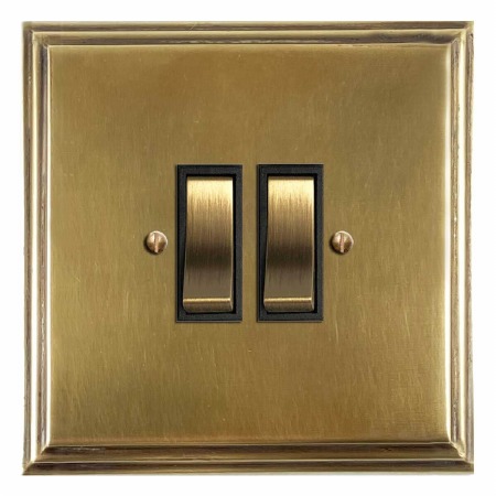 Edwardian Rocker Light Switch 2 Gang Antique Satin Brass