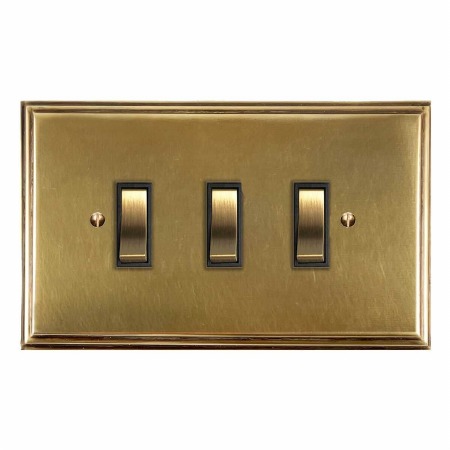Edwardian Rocker Light Switch 3 Gang Antique Satin Brass