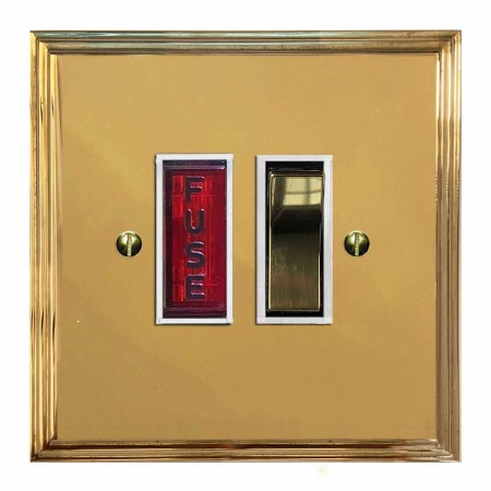 Edwardian Switched Fused Spur Illuminated Polished Brass Lacquered & White Trim