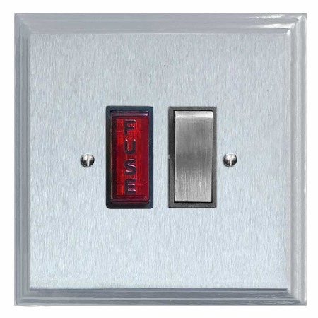 Edwardian Switched Fused Spur Illuminated Satin Chrome & Black Trim