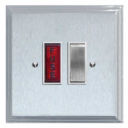 Edwardian Switched Fused Spur Illuminated Satin Chrome & White Trim