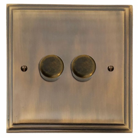 Edwardian Dimmer Switch 2 Gang Antique Brass Lacquered