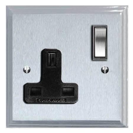 Edwardian Switched Socket 1 Gang Satin Chrome & Black Trim