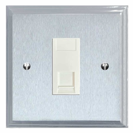 Edwardian Telephone Socket Secondary Satin Chrome & White Trim