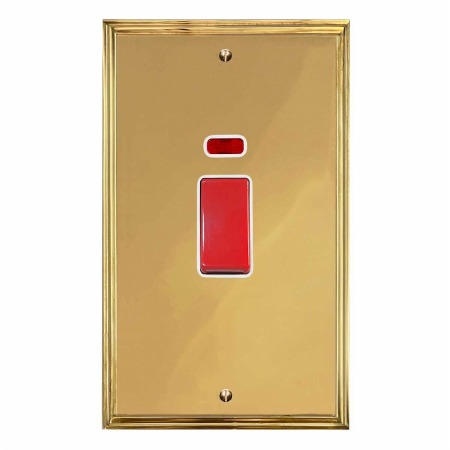Edwardian Vertical Cooker Switch Polished Brass Lacquered & White Trim