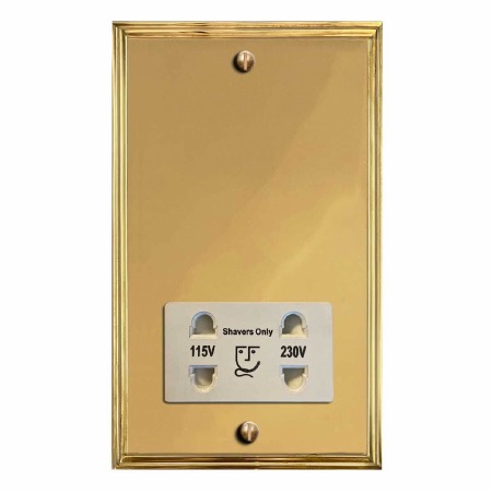 Edwardian Shaver Socket Polished Brass Lacquered & White Trim