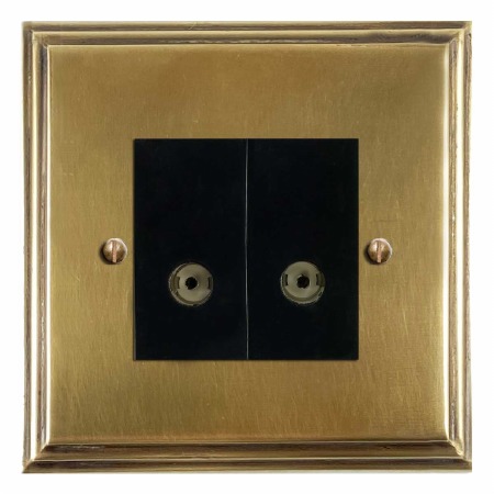 Edwardian TV Socket Outlet 2 Gang Antique Satin Brass