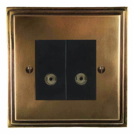 Edwardian TV Socket Outlet 2 Gang Hand Aged Brass