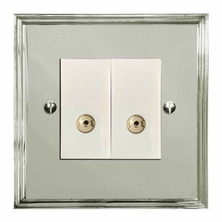 Edwardian TV Socket Outlet 2 Gang Polished Nickel