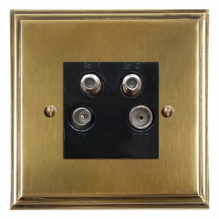 Edwardian Quadplex TV Socket Antique Satin Brass