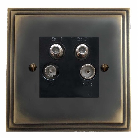 Edwardian Quadplex TV Socket Dark Antique Relief