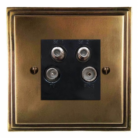 Edwardian Quadplex TV Socket Hand Aged Brass