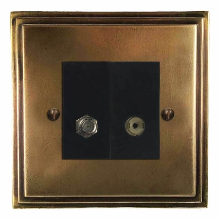 Edwardian Satellite & TV Socket Outlet Hand Aged Brass