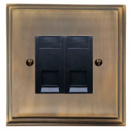 Edwardian Telephone Socket Secondary 2 Gang Antique Brass Lacquered