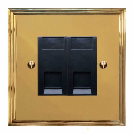 Edwardian Telephone Socket Secondary 2 Gang Polished Brass Lacquered & Black Trim