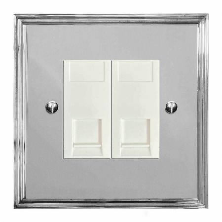Edwardian Telephone Socket Secondary 2 Gang Polished Chrome & White Trim