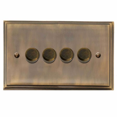 Edwardian Dimmer Switch 4 Gang Antique Brass Lacquered