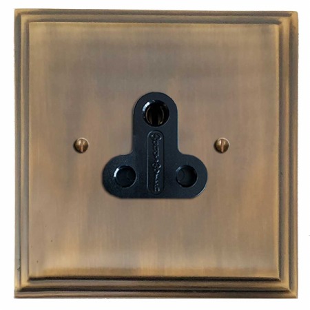 Edwardian Lighting Socket Round Pin 5A Antique Brass Lacquered