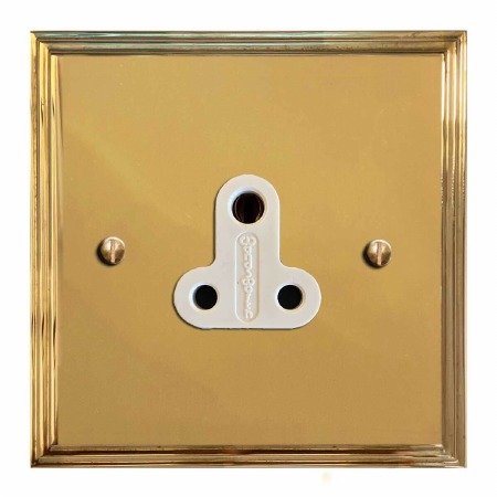 Edwardian Lighting Socket Round Pin 5A Polished Brass Lacquered & White Trim