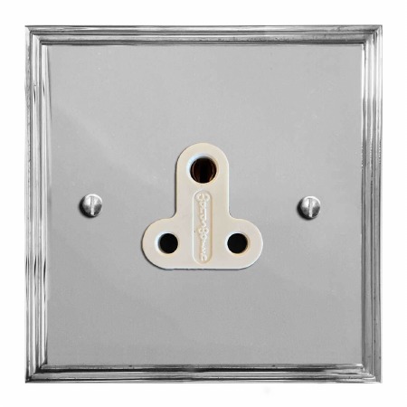 Edwardian Lighting Socket Round Pin 5A Polished Chrome & White Trim