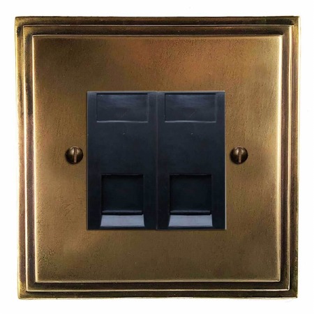 Edwardian RJ45 Socket 2 Gang CAT 5 Hand Aged Brass