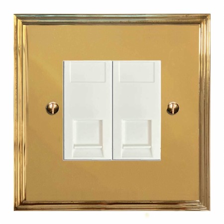 Edwardian RJ45 Socket 2 Gang CAT 5 Polished Brass Lacquered & White Trim