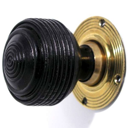 Edwardian Wooden Mortice/Rim Door Knobs Ebonized Wood & Brass