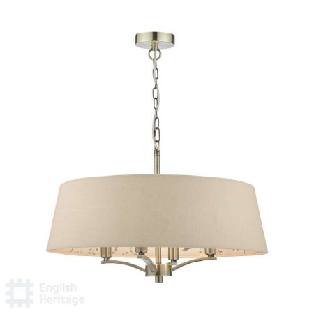 Marble Hill 4 Light Pendant Aged Brass with Taupe Patterned Shade