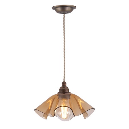 Ethel Single Pendant Light Antique Brass & Amber Glass