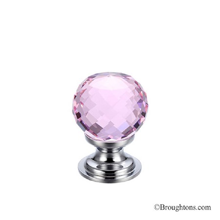 Facetted Glass Cabinet Knob 30mm, Pink