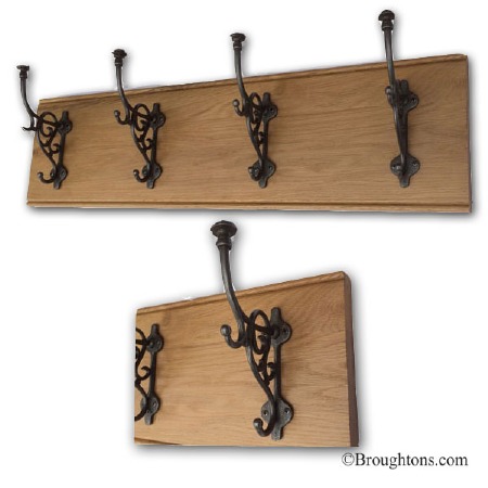 Oak Hook Board with 4 Iron Triple Decorative Hooks 80cm