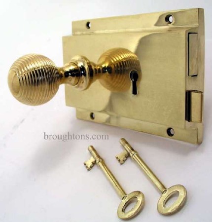 Flanged Rim Lock Polished Brass Unlacquered