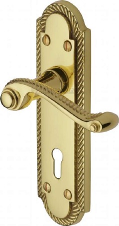 Heritage Gainsborough Door Lock Handles G010 Polished Brass Lacquered