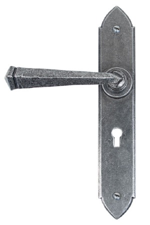 From The Anvil Gothic Door Handles Lock Plate Pewter Patina