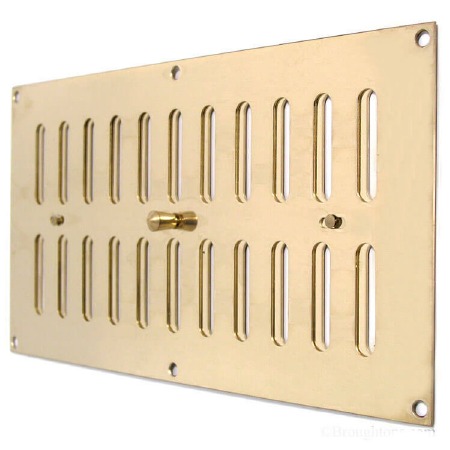 Hit and Miss Air Vent Cover 12"x 6" Polished Brass Unlacquered