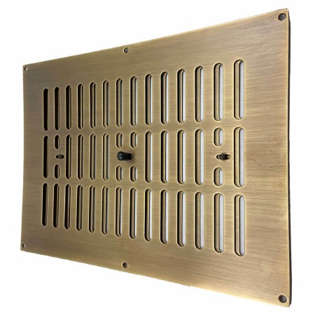 Hit and Miss Air Vent Cover 12" x 9" Antique Brass Unlacquered